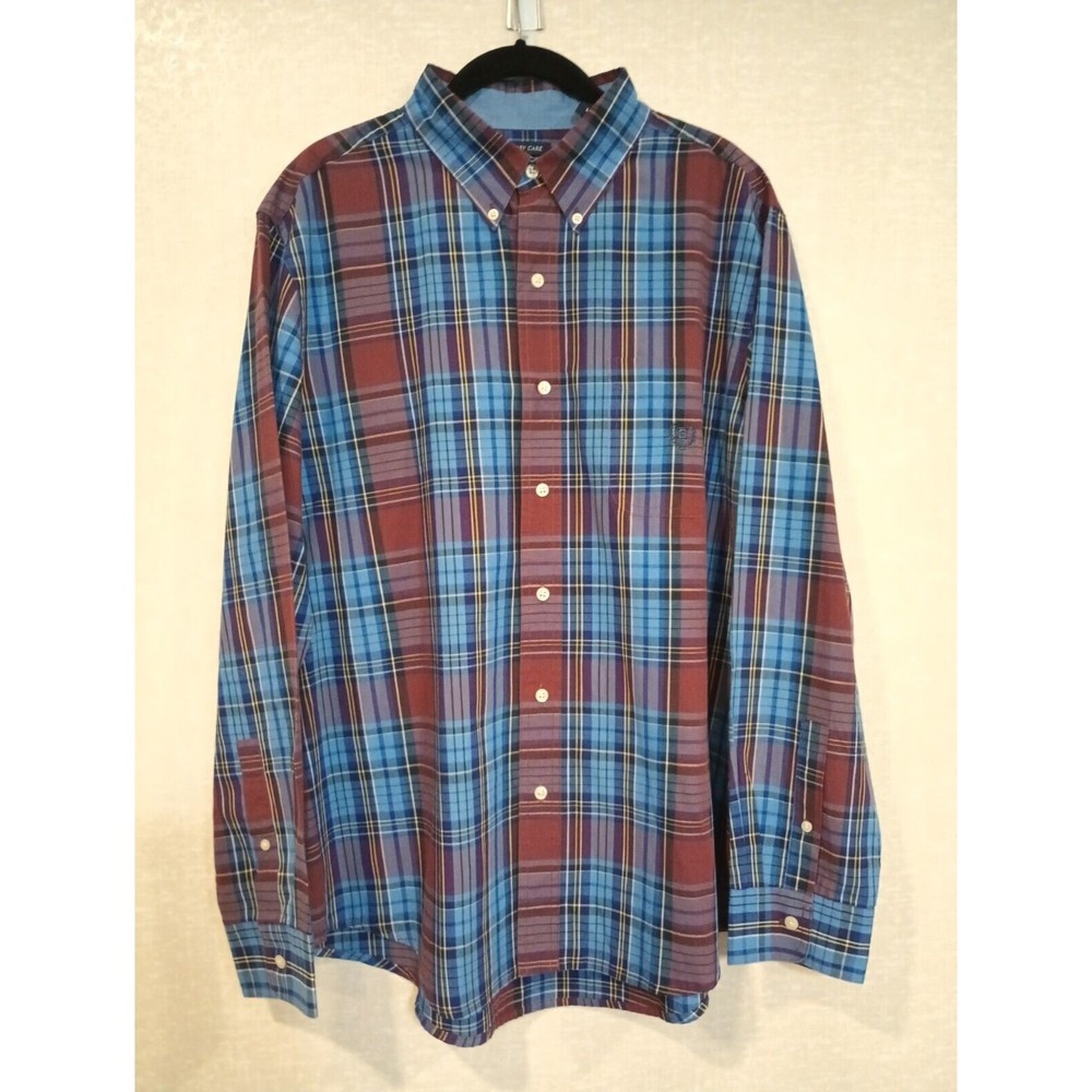 Chaps Shirt Mens Large Check Plaid Easy Care Button Up Long Sleeve Great Cond.